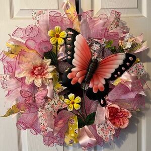 Pink and Yellow Butterfly Wreath